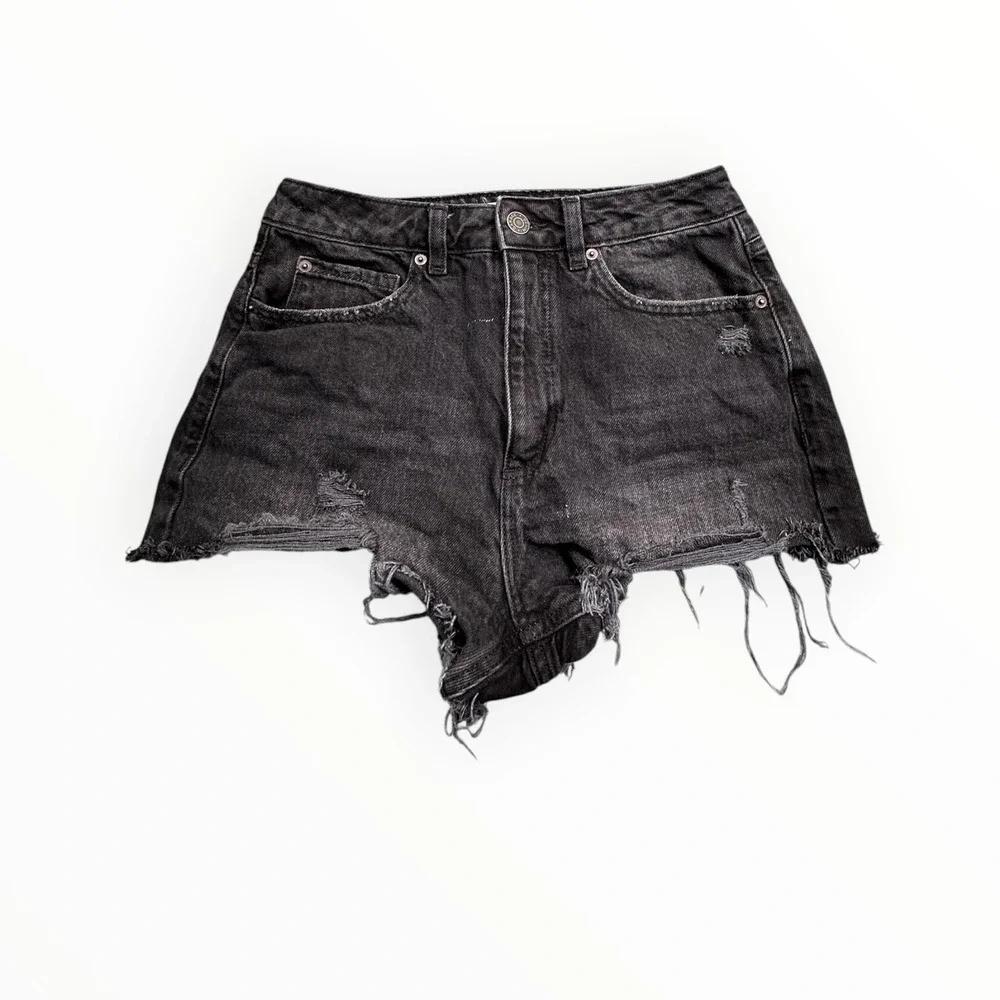 Garage Shorts Womens 05 27 Black Festival Denim Distressed‎ High Rise Raw Hem